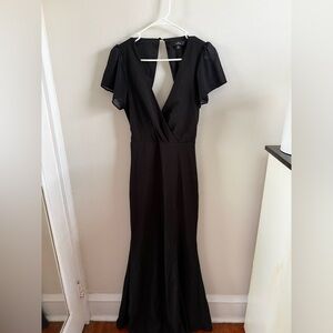 Lulu's Black V-Neck Flutter Sleeve Maxi Gown